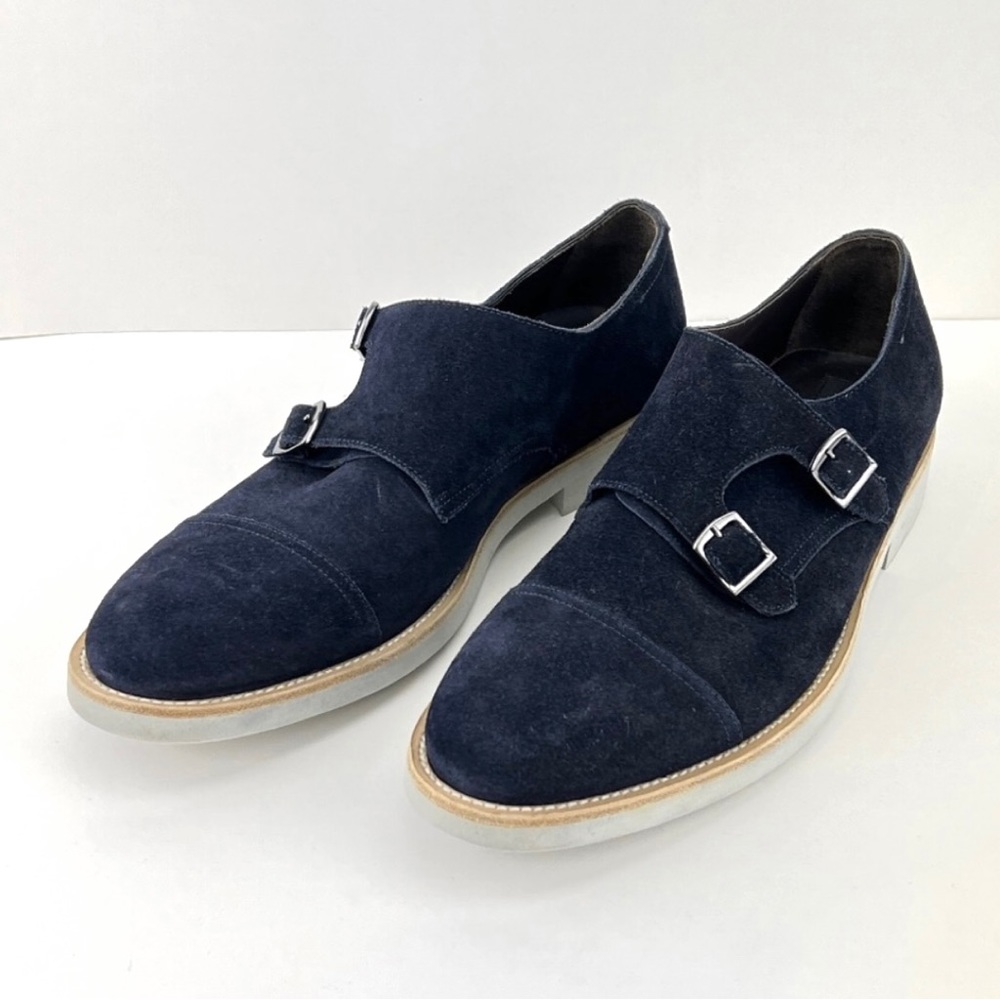 To Boot New York Adam Derrick Navy Suede Double Monk Strap Shoe size 9.5
